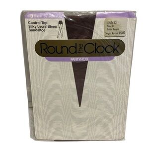 NWT Round The Clock Satin Taupe Control Top Sandaltoe Pantyhose